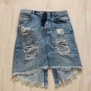 Distressed Denim Skirt